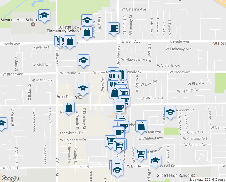 map of restaurants, bars, coffee shops, grocery stores, and more near 471 South Brookhurst Street in Anaheim