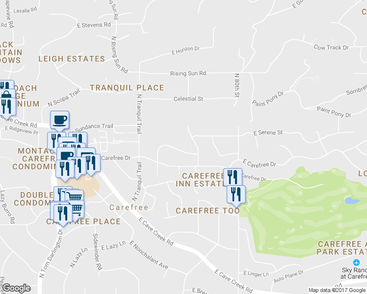 map of restaurants, bars, coffee shops, grocery stores, and more near 7736 Rocking Chair Road in Carefree