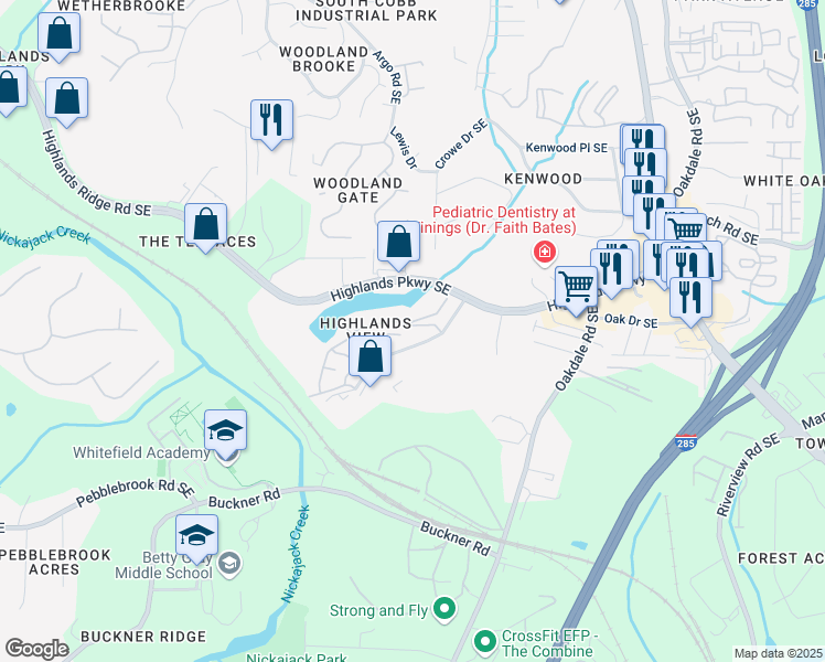map of restaurants, bars, coffee shops, grocery stores, and more near 1788 Highlands View Drive in Smyrna