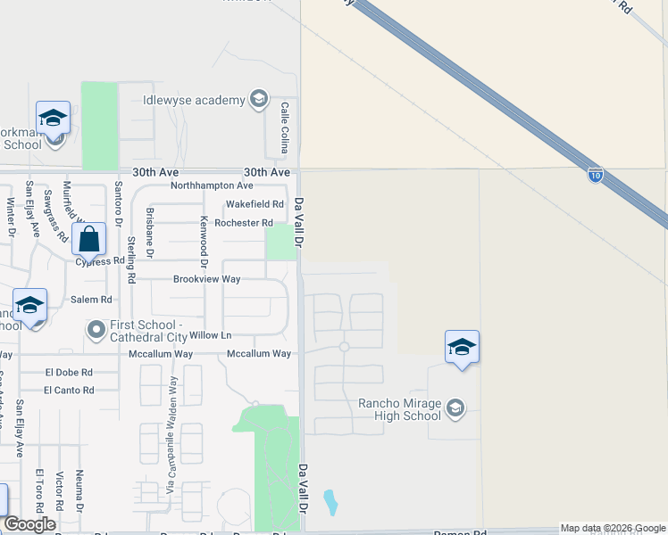map of restaurants, bars, coffee shops, grocery stores, and more near 12 Iridium Way in Rancho Mirage
