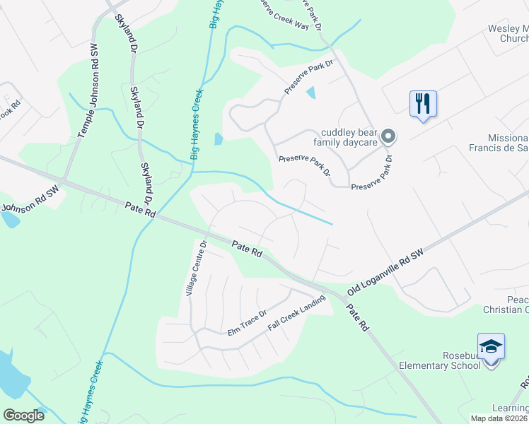 map of restaurants, bars, coffee shops, grocery stores, and more near 2014 Village Centre Drive in Loganville