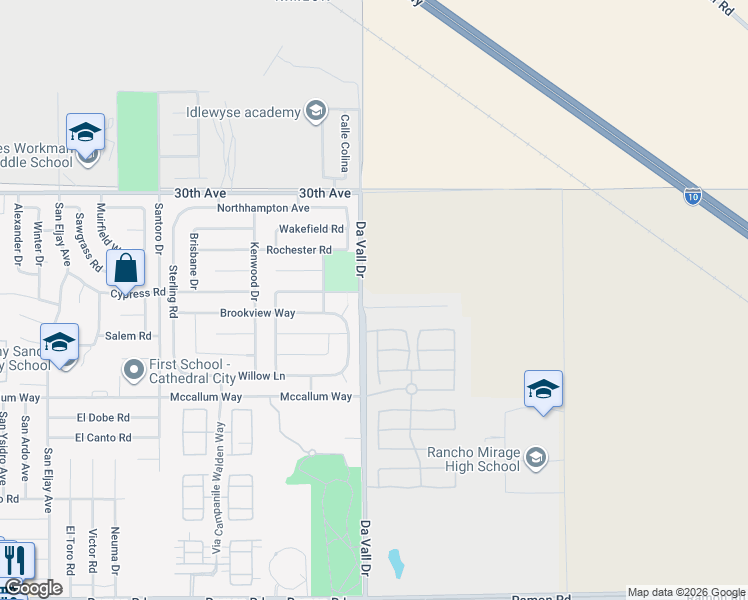 map of restaurants, bars, coffee shops, grocery stores, and more near 2 Iridium Way in Rancho Mirage