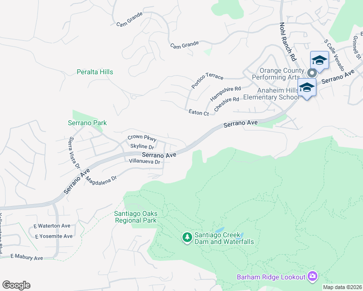 map of restaurants, bars, coffee shops, grocery stores, and more near 7640 Crown Parkway in Orange
