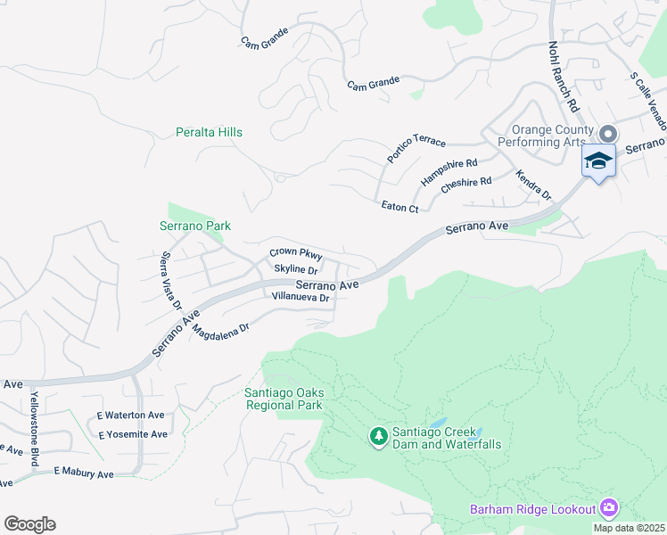 map of restaurants, bars, coffee shops, grocery stores, and more near 2245 Andover Drive in Orange