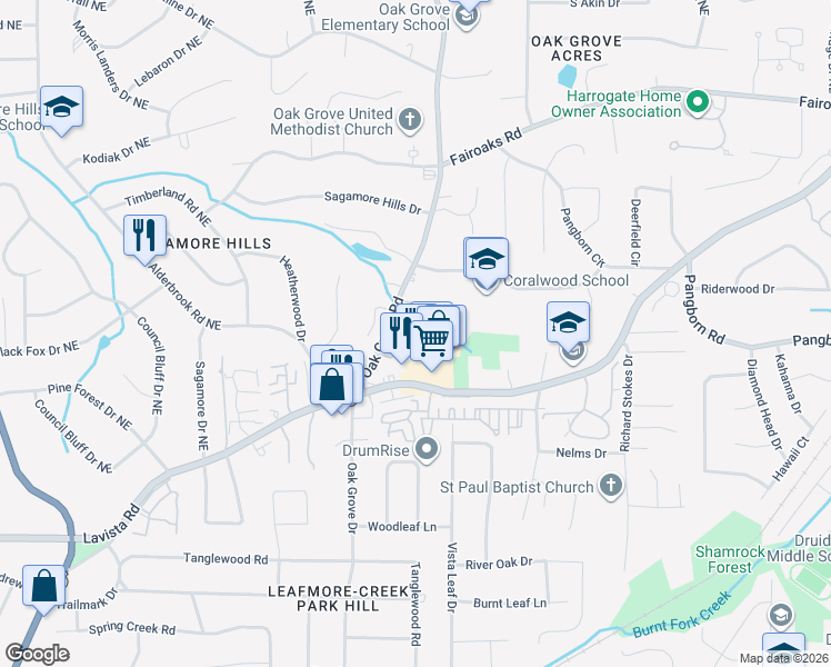 map of restaurants, bars, coffee shops, grocery stores, and more near 2401 Waterford Cove in Decatur