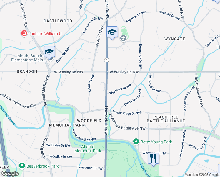map of restaurants, bars, coffee shops, grocery stores, and more near 2631 Northside Drive Northwest in Atlanta