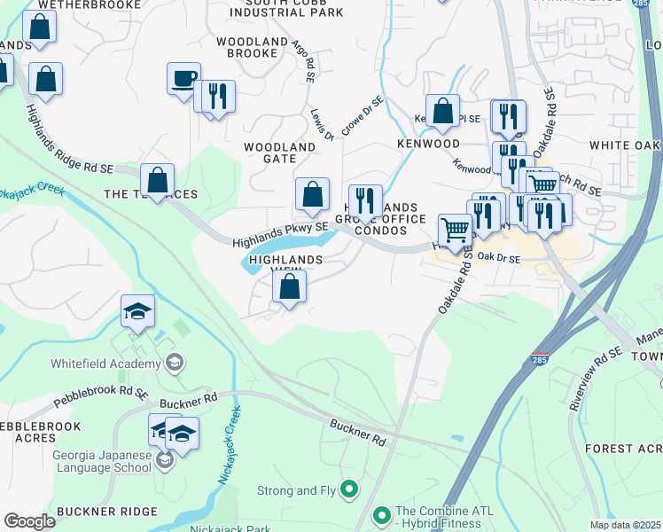 map of restaurants, bars, coffee shops, grocery stores, and more near 1788 Highlands View Drive in Smyrna