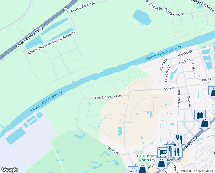 map of restaurants, bars, coffee shops, grocery stores, and more near 268 Palmetto Harbour Drive in North Myrtle Beach