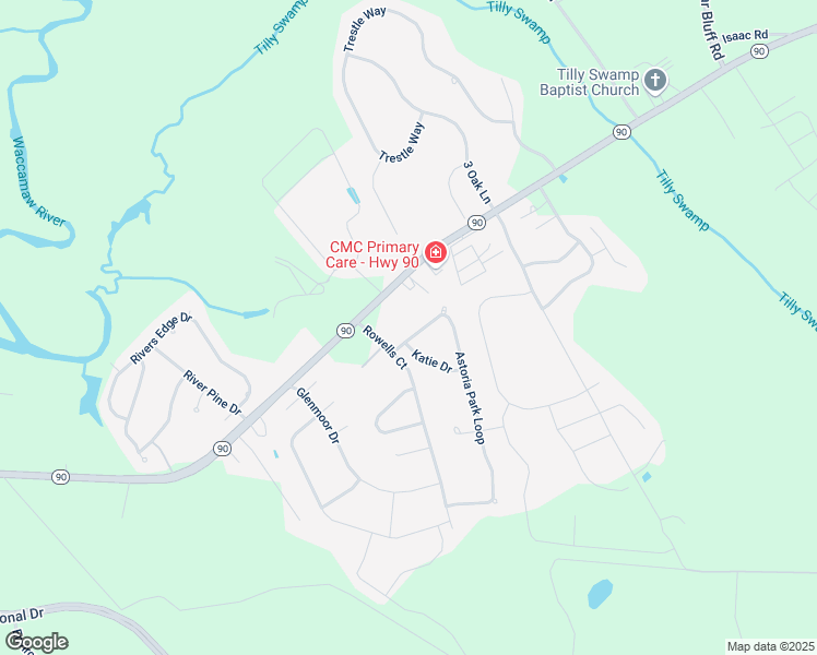 map of restaurants, bars, coffee shops, grocery stores, and more near 117 Astoria Park Loop in Conway