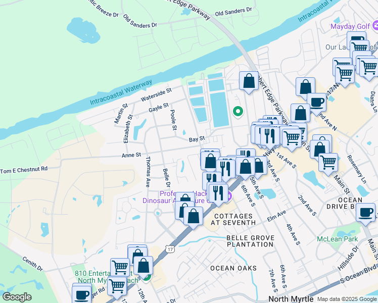 map of restaurants, bars, coffee shops, grocery stores, and more near 607 Anne Street in North Myrtle Beach