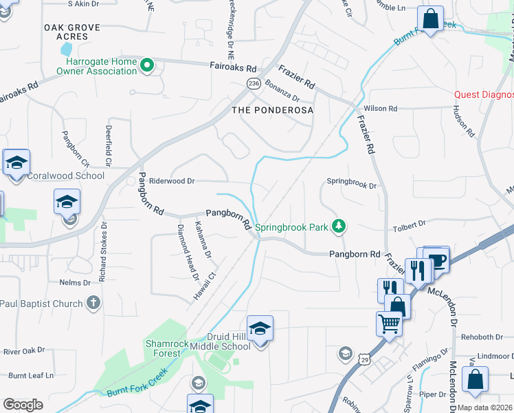 map of restaurants, bars, coffee shops, grocery stores, and more near 1538 Riderwood Court in Decatur