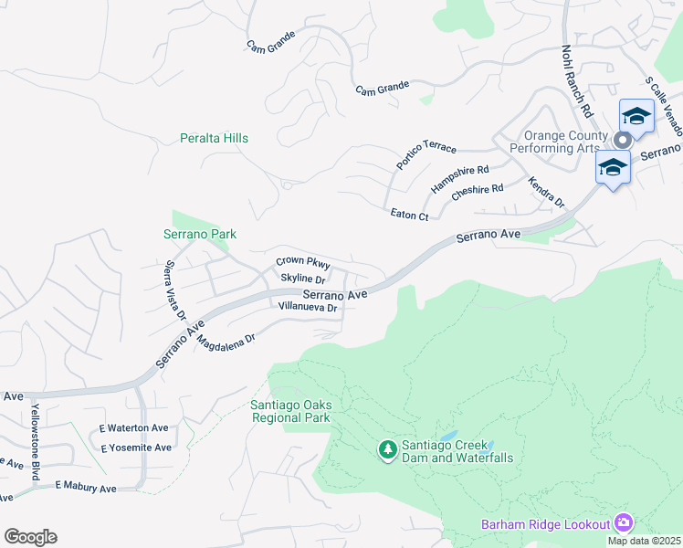 map of restaurants, bars, coffee shops, grocery stores, and more near 2245 Andover Drive in Orange