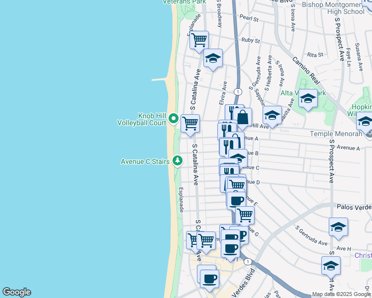 map of restaurants, bars, coffee shops, grocery stores, and more near 916 Esplanade in Redondo Beach