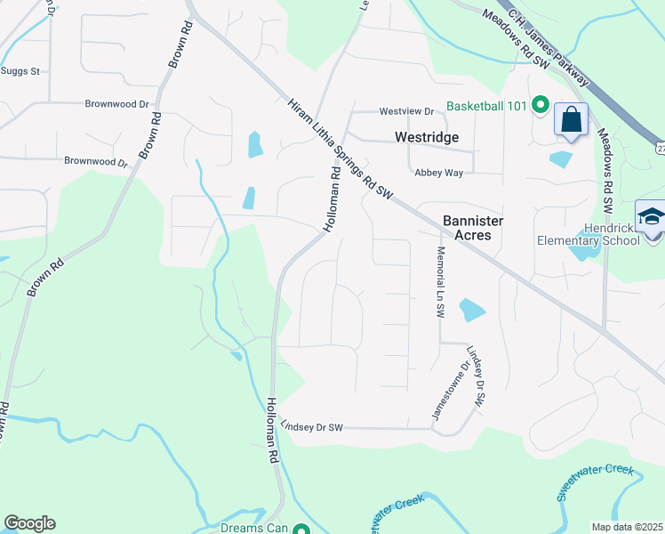 map of restaurants, bars, coffee shops, grocery stores, and more near 5251 Miranda Way in Powder Springs
