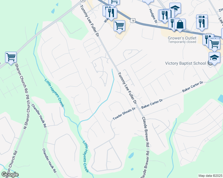 map of restaurants, bars, coffee shops, grocery stores, and more near 399 Towler Drive in Loganville