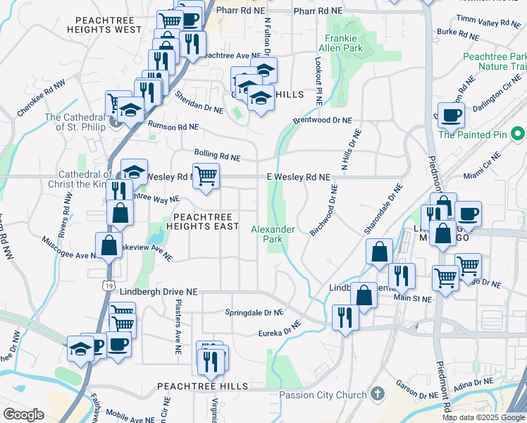 map of restaurants, bars, coffee shops, grocery stores, and more near 2639 Acorn Avenue Northeast in Atlanta