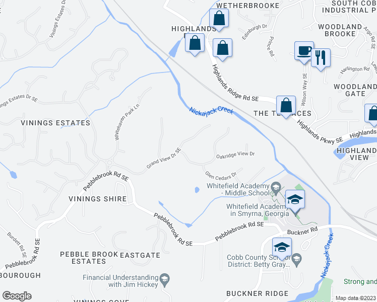 map of restaurants, bars, coffee shops, grocery stores, and more near 5142 Parkwood Oaks Ln in Mableton