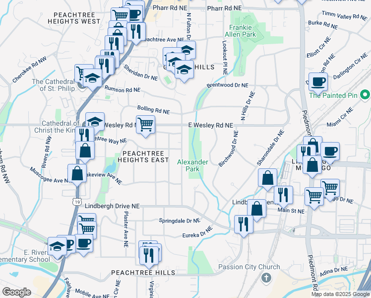 map of restaurants, bars, coffee shops, grocery stores, and more near in Atlanta