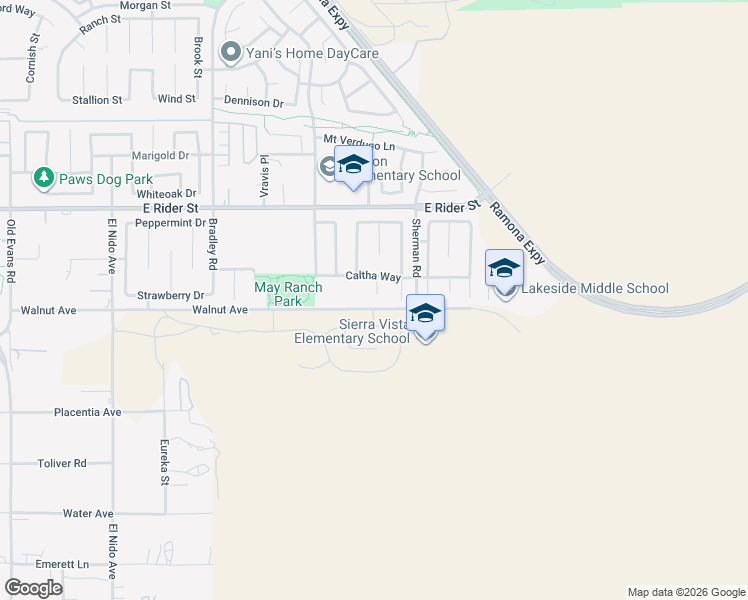 map of restaurants, bars, coffee shops, grocery stores, and more near 3010 Tansy Circle in Perris