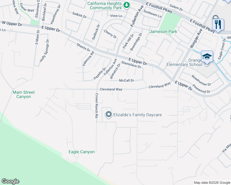 map of restaurants, bars, coffee shops, grocery stores, and more near 4020 Cerveza Circle in Corona