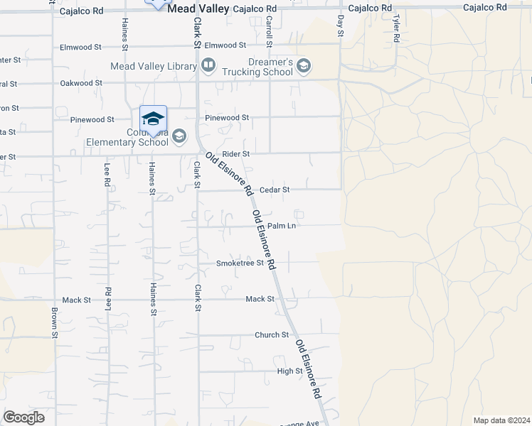 map of restaurants, bars, coffee shops, grocery stores, and more near 20220 Old Elsinore Road in Perris