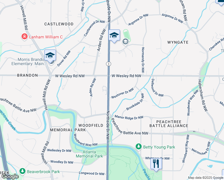 map of restaurants, bars, coffee shops, grocery stores, and more near 2649 Northside Drive Northwest in Atlanta