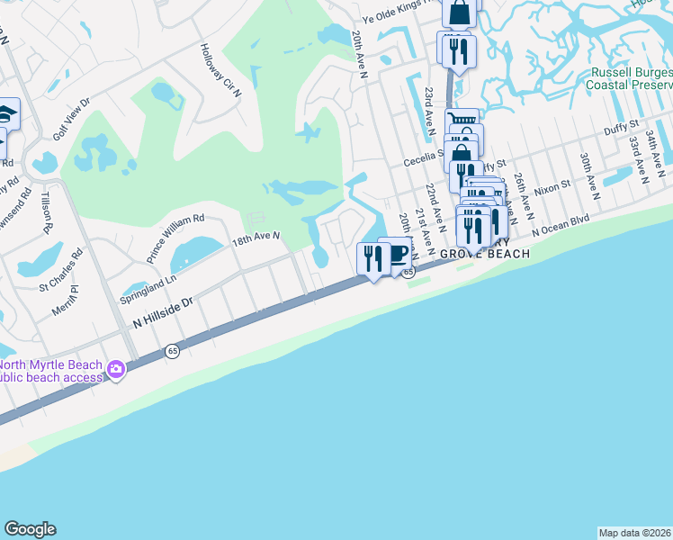 map of restaurants, bars, coffee shops, grocery stores, and more near 1819 South Carolina 65 in North Myrtle Beach