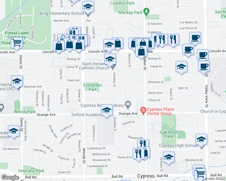 map of restaurants, bars, coffee shops, grocery stores, and more near 9320 Pecan Street in Cypress