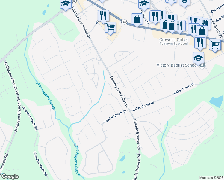 map of restaurants, bars, coffee shops, grocery stores, and more near 435 Towler Ct in Loganville