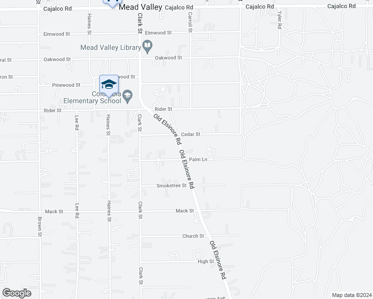 map of restaurants, bars, coffee shops, grocery stores, and more near 20220 Old Elsinore Road in Perris