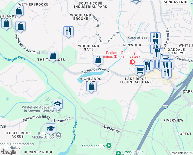 map of restaurants, bars, coffee shops, grocery stores, and more near 1788 Highlands View Drive in Smyrna