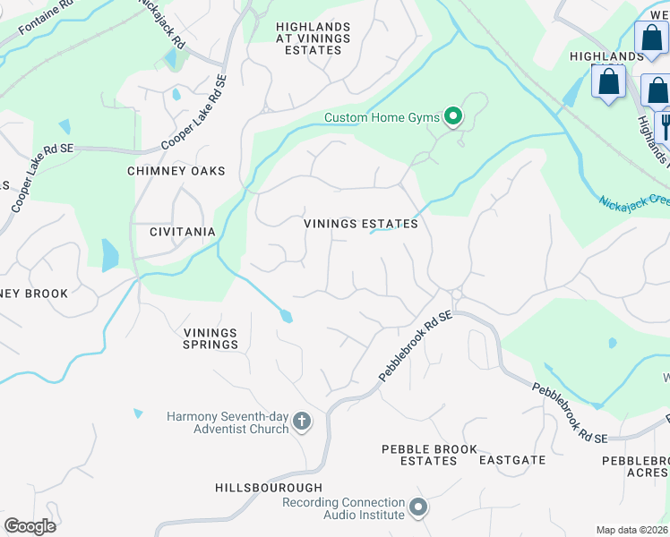 map of restaurants, bars, coffee shops, grocery stores, and more near 5238 Cresthaven Walk in Mableton