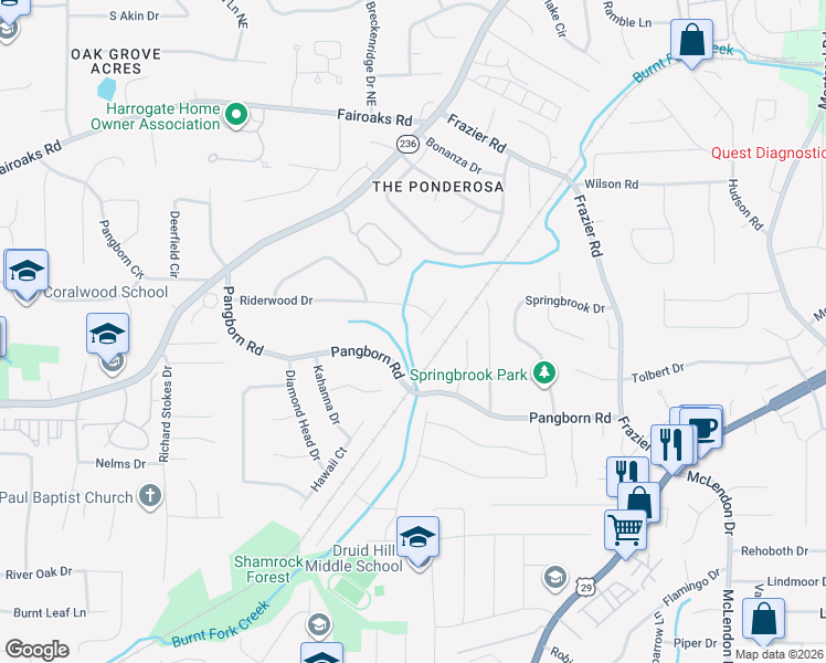 map of restaurants, bars, coffee shops, grocery stores, and more near 1538 Riderwood Court in Decatur