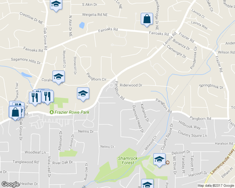 map of restaurants, bars, coffee shops, grocery stores, and more near 2667 Pangborn Road in Decatur