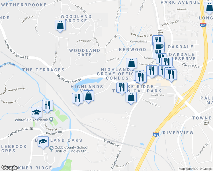 map of restaurants, bars, coffee shops, grocery stores, and more near 1802 Dunrobin Drive Southeast in Smyrna