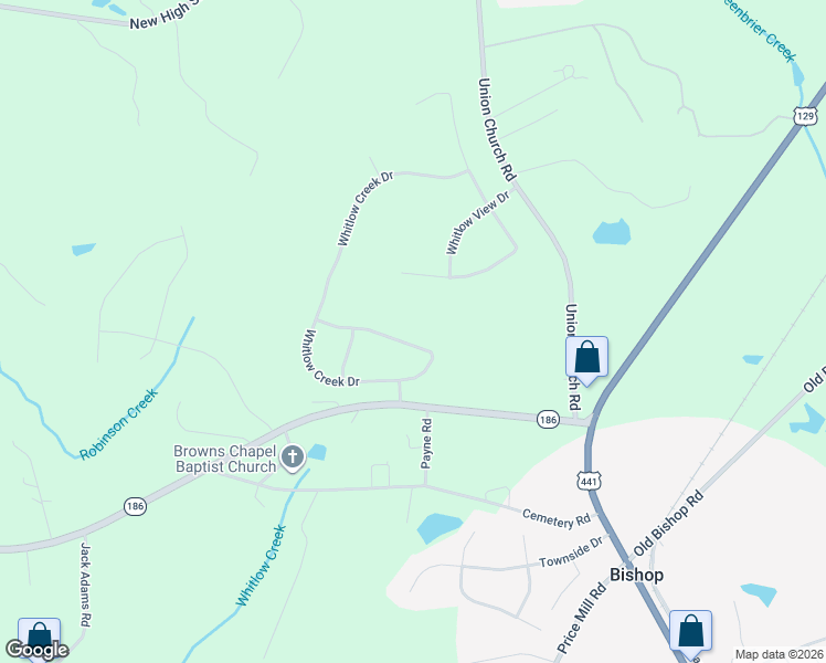 map of restaurants, bars, coffee shops, grocery stores, and more near 6525 Whitlow Creek Drive in Bishop