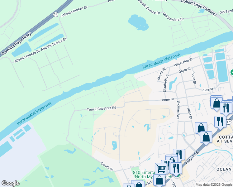 map of restaurants, bars, coffee shops, grocery stores, and more near 268 Palmetto Harbour Drive in North Myrtle Beach