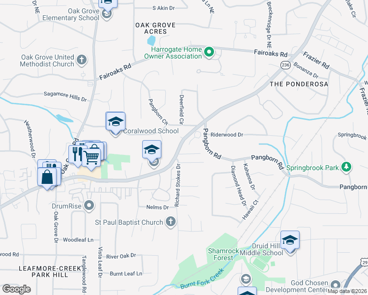 map of restaurants, bars, coffee shops, grocery stores, and more near 2613 Willow Cove in Decatur