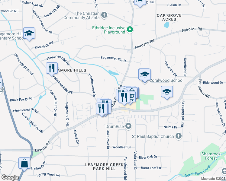 map of restaurants, bars, coffee shops, grocery stores, and more near 2360 Elon Way in Decatur