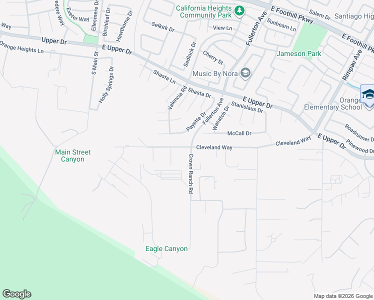 map of restaurants, bars, coffee shops, grocery stores, and more near 4002 Crown Ranch Road in Corona