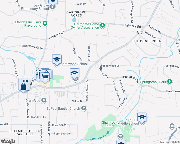 map of restaurants, bars, coffee shops, grocery stores, and more near 2613 Willow Cove in Decatur