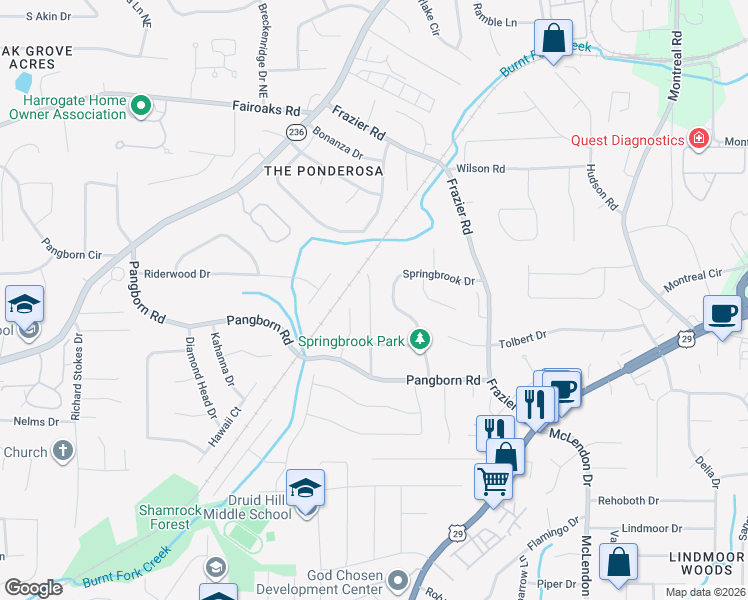map of restaurants, bars, coffee shops, grocery stores, and more near 1563 Country Squire Court in Decatur