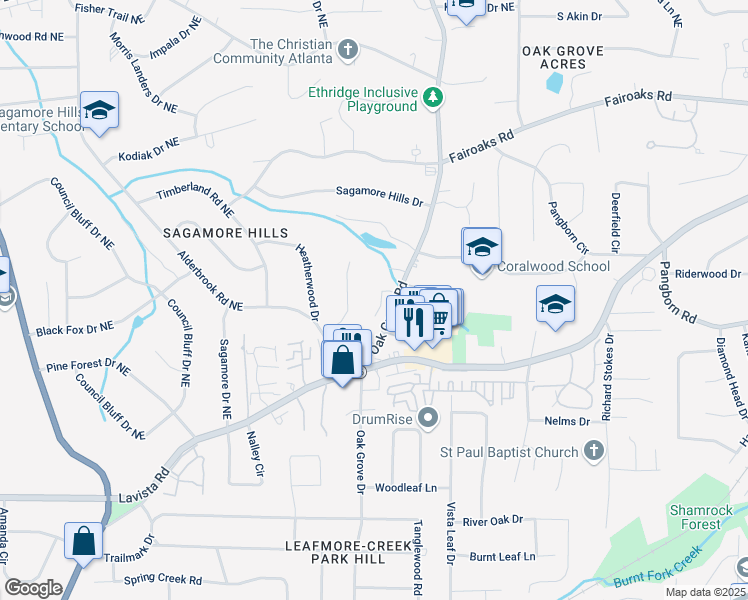 map of restaurants, bars, coffee shops, grocery stores, and more near 2360 Elon Way in Decatur