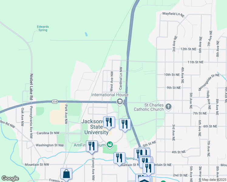 map of restaurants, bars, coffee shops, grocery stores, and more near 200 Alabama Street Northwest in Jacksonville