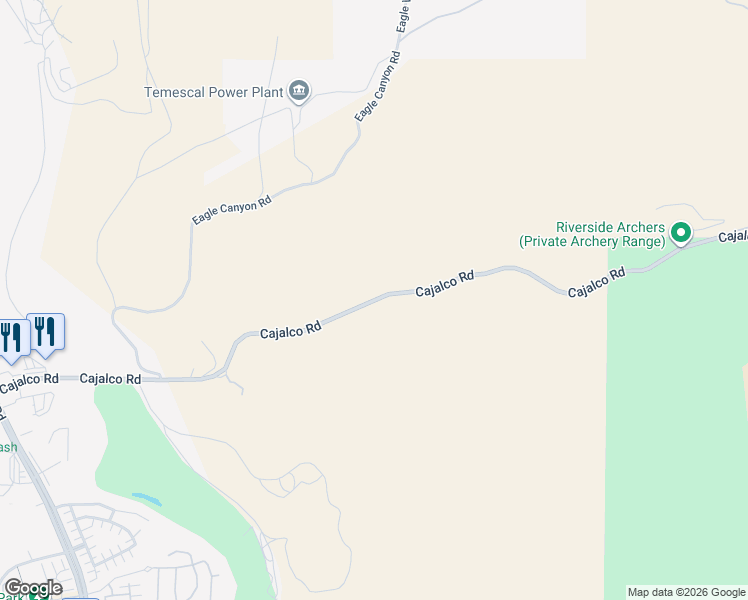 map of restaurants, bars, coffee shops, grocery stores, and more near 9443 Cajalco Road in Corona