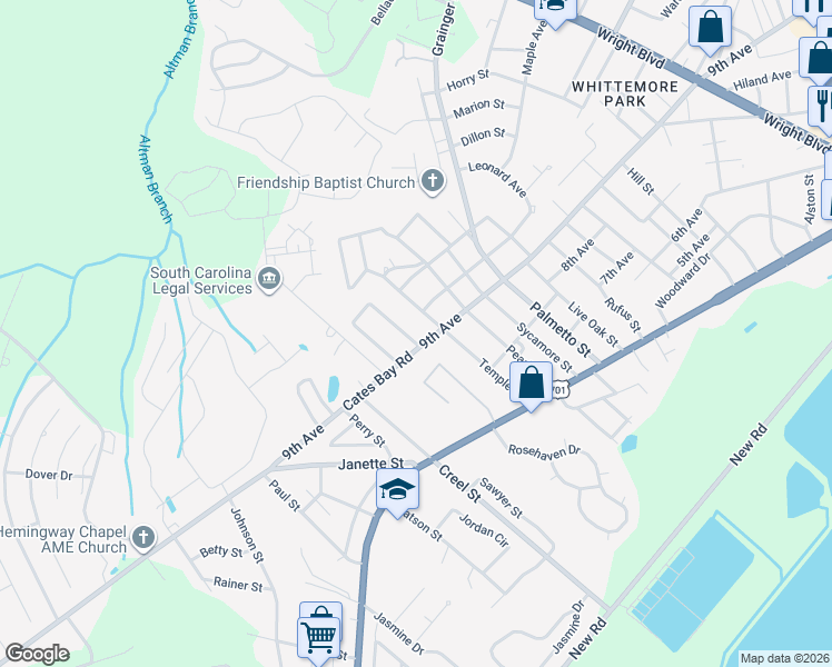 map of restaurants, bars, coffee shops, grocery stores, and more near 2901 9th Avenue in Conway