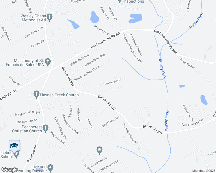 map of restaurants, bars, coffee shops, grocery stores, and more near 1315 Tumblerock Way in Loganville