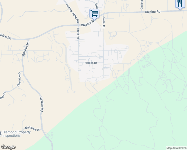 map of restaurants, bars, coffee shops, grocery stores, and more near Grill Court in Lake Mathews