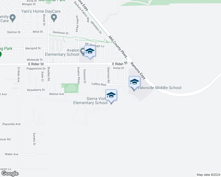 map of restaurants, bars, coffee shops, grocery stores, and more near 3018 Hawthorne Road in Perris