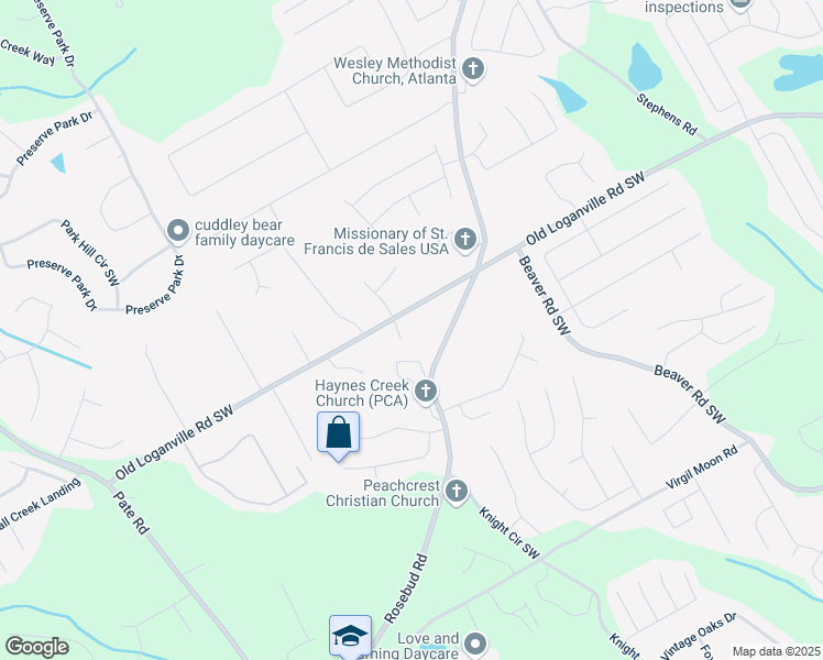 map of restaurants, bars, coffee shops, grocery stores, and more near 1650 Old Loganville Road Southwest in Loganville